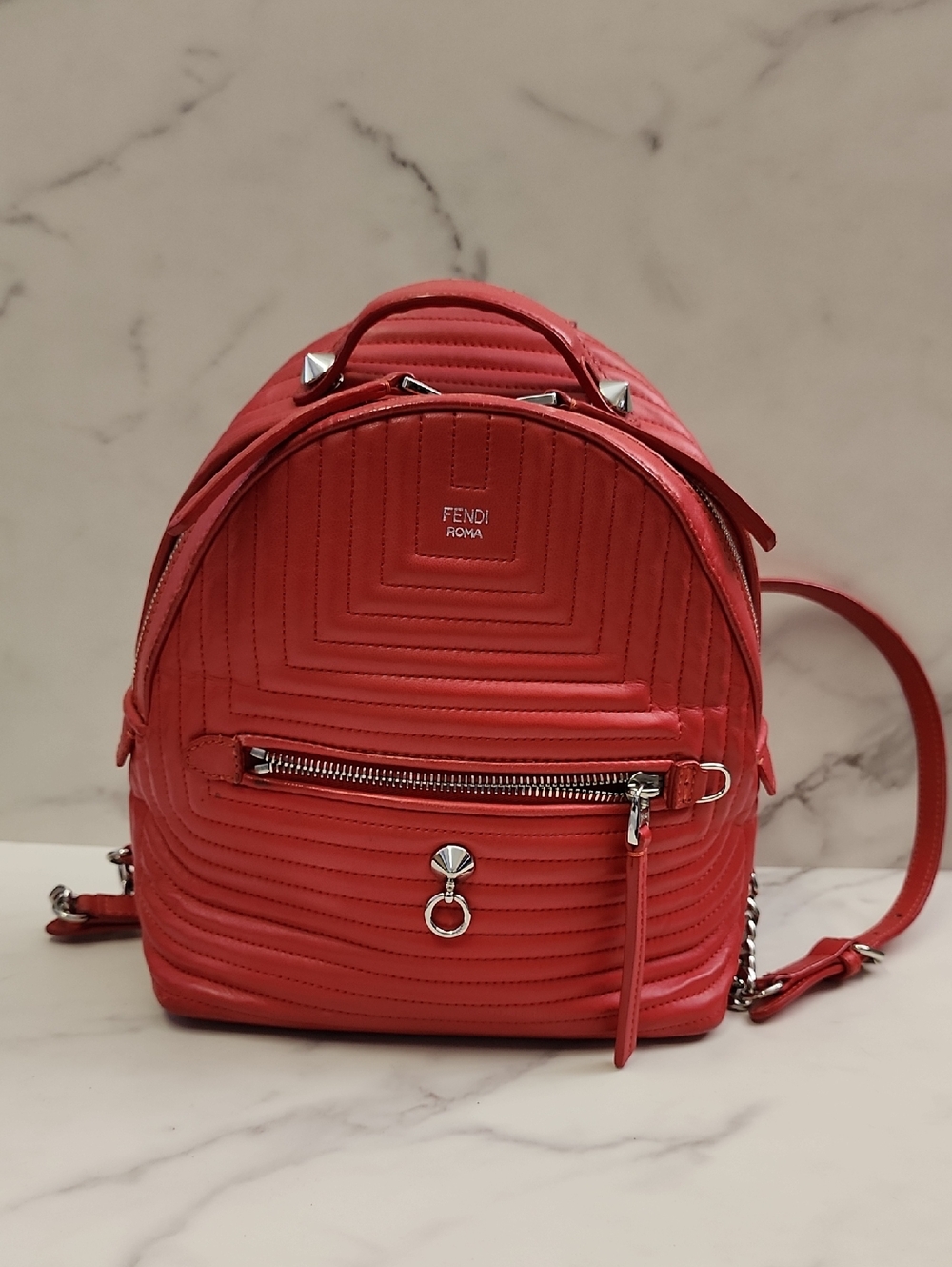 Authentic Red Quilted Leather FENDI napa Backpack With Digital COA